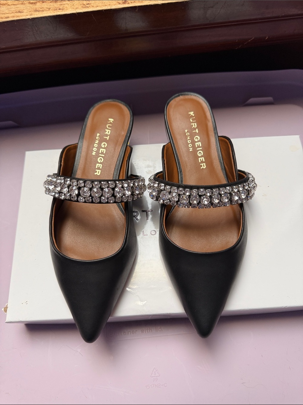 Kurt Geiger Black Crystal Strap Pointed Mules size EUR36 - US 6